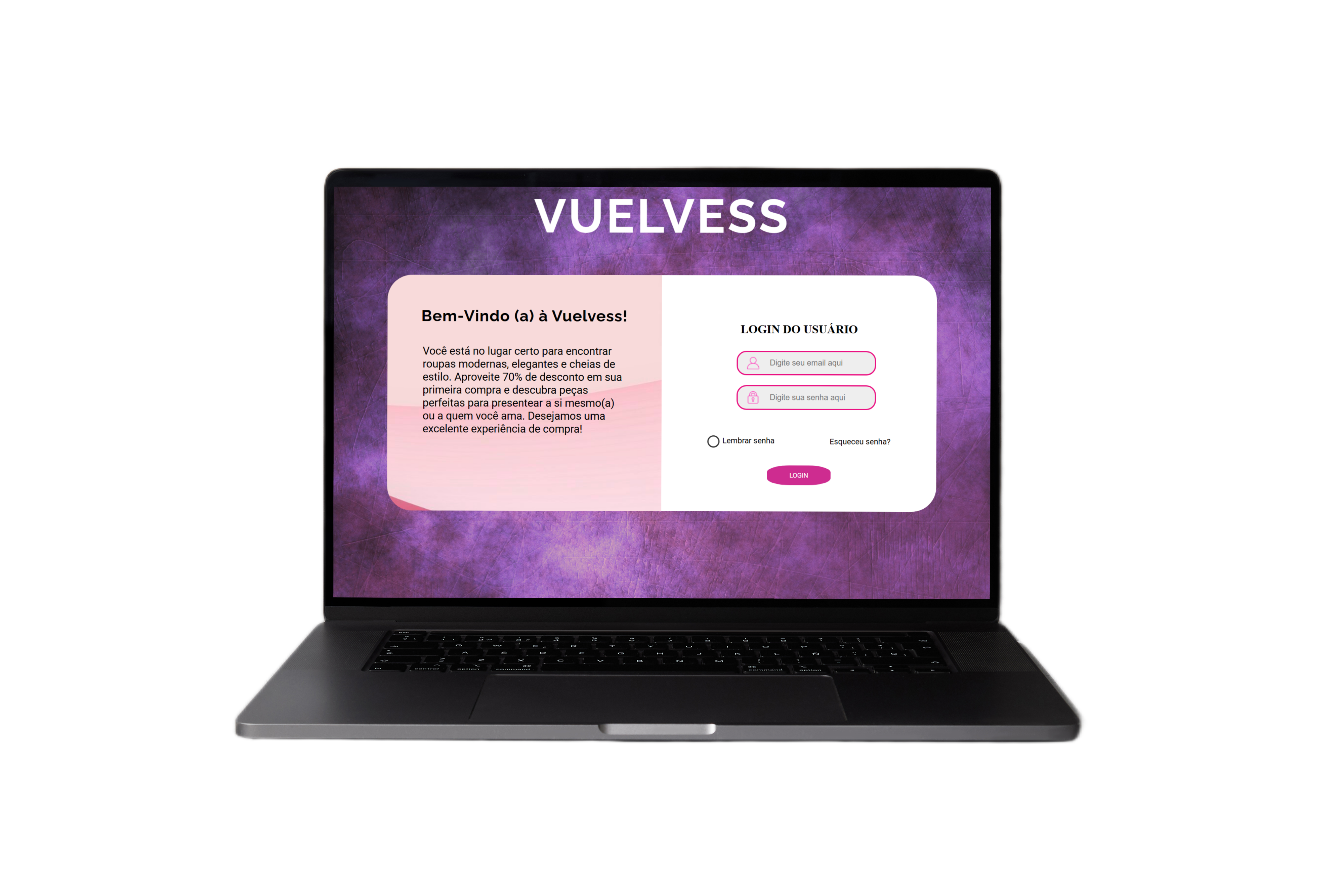 Mockup da interface de login do projeto Vuelvess